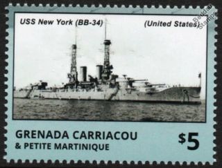 Uss York (bb - 34) Us Navy Battleship Wwi & Wwii Warship Stamp