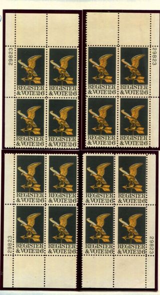 Us Matched Plate Block Mnh 1344 6c Register & Vote,  7a064