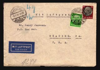 Germany 1941 Censor Cover To Usa / Cut On 3 Sides - Z16116