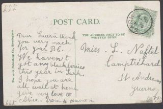1908 Picture Postcard Edward Vii 1/2d Tied By Sark Cds.  To Guernsey