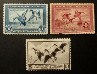 Rw1 To Rw3 - 1934 To 1936 Federal Duck Stamps -