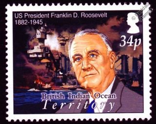 Wwii Pearl Harbor - Franklin D.  Roosevelt & Uss West Virginia Bb - 48 Warship Stamp