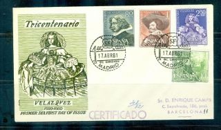 Spain 983 - 86 Velazquez Paintings On Certified April 17,  1961 Fdc,