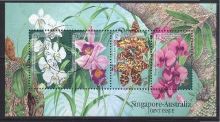 Singapore 1998 Australia Joint Issue (orchids) Souvenir Sheet Of 4 Stamps