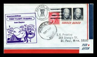 Dr Jim Stamps Us Dayton Ohio First Flight Air Mail Cover Acapulco 1975