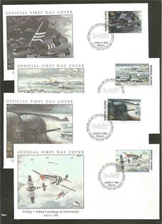 World War 2 Ww2 D - Day Allied Landings At Normandy 1944 Set Of 4 Fdc 