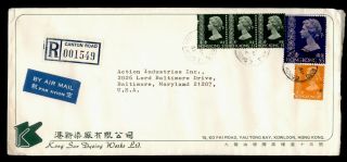 Dr Who 1982 Hong Kong Canton Road Registered Airmail To Usa Qeii Strip E52907
