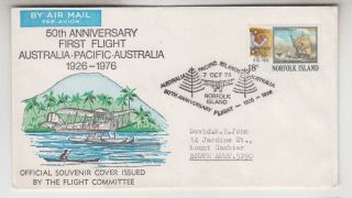 Norfolk Island,  1976 50th.  Anniversary First Flight Cover.