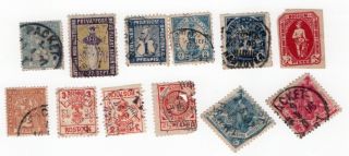 12 Stamps - German States - Private Post / Courier,  1890s