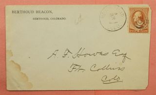1886 Berthoud Beacon Newspaper Corner Berthoud Co Colorado Cancel