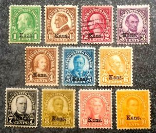Buffalo Stamps,  Scott 658 - 668 Kansas Overprints,  Ng & F/vf - Vf,  Cv = $385