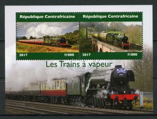 Central African Republic 2017 Cto Steam Trains Locomotives 2v M/s I Rail Stamps