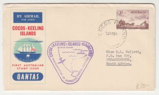 Australia,  Cocos Island,  1954 First Flight Cover,  2s.  Cobb & Co.  To South Africa
