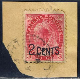 Canada 88 (3) 1899 2 Cent On 3 Cent Carmine Victoria Apr 2,  1900 Cv$7.  50