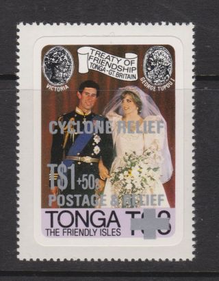 1981 Royal Wedding Charles & Diana Mnh Stamp Set Tonga Cyclone Surch Sg 808