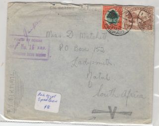 South Africa 1941 Censor Active Cover To Natal Egypt Cds J6060