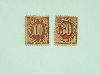 Two,  U.  S.  Vintage,  High Value,  Postage Due Stamps,  J5,  & J6
