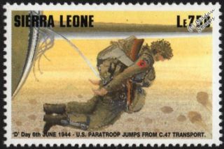 Wwii 1994 D - Day Invasion - Us Paratrooper Jumps From C - 47 Aircraft Stamp