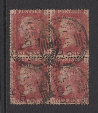 Block Of 4 Gb Qv 1d Red Sg43 Plate 186 Penny Red Stamps - London Postmarks