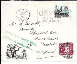 Rhodesia 1966 6d Postage Due Cover To Uk