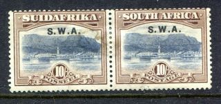South West Africa 1927 - 30 10/ - Pair O/p “s.  W.  A.  ” Sg67 Slightly Stained
