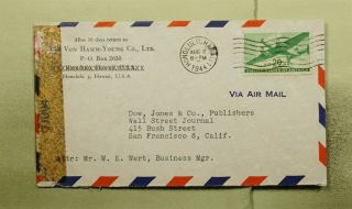 Dr Who 1944 Honolulu Hawaii Airmail To Ca Wwii Censored E50039