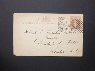 Gb Stationery 1888 Qv 1/2d Postcard London Ec Hoster Double Rim To London W.  C.
