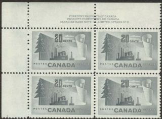 Stamps Canada 316,  20¢,  1952,  1 Plate Block Of 4 Mnh Stamps.