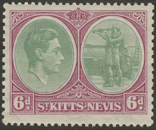 St Kitts - Nevis 1938 Kgvi 6d Green And Bright Purple P13x12 Ordinary Um Sg74