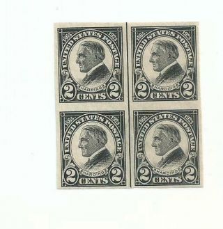 U.  S.  Stamps Scott 611 Two Cent Harding Imperforate Line Block Of 4 80.  0