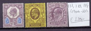 Great Britain 1902 - 1910.  Stamp.  Yt 111,  113,  114.  €110.  00