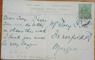 1911 WHITE STAR LINE R.  M.  S.  CRETIC POST CARD FROM COMMANDER PITTS H.  M.  S.  EDGAR 2