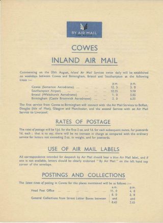 S29 Gb Gpo Ras Railway Air Service 2 Page Information Leaflet For Cowes Wight