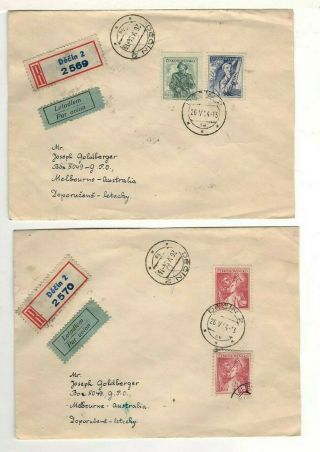 Two 1954 Czech Registered Covers Sent To Australia – 6.  125” X 4.  5”