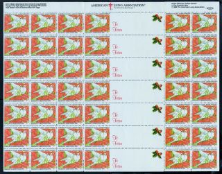 1990 (perf 10.  5 " F ") Full Sheet 42 Stamps Peace Doves Red Us Christmas Seals Mnh