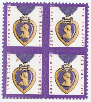 Us 5419 Purple Heart Medal Forever Block (4 Stamps) Mnh 2019
