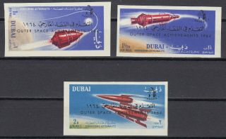 K8 Dubai Set Of 3 Space Stamps Imperf.  1964 Mnh Ranger 7