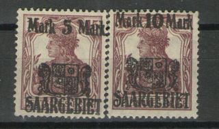 Germany - Saar 1921 Sc 66 - 67 Mh Vg/f - 1921 Surcharged Germania Issues