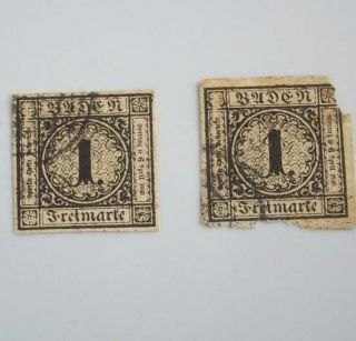 1851 Baden 1 Kr X 2 Vintage German States Forgery Fälschung