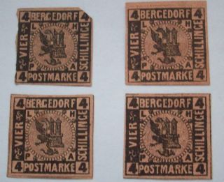 1861 Bergedorf 4 Sch (x 4) Vintage German States. .  Forgery ? Reprint ?