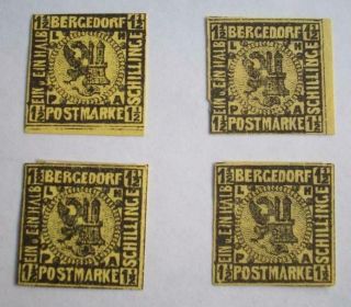 1861 Bergedorf 1½ Sch (x 4) Vintage German States. .  Forgery ? Reprint ?