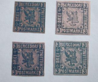 1861 Bergedorf 3 Sch (x 4) Vintage German States. .  Forgery ? Reprint ?