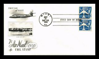 Dr Jim Stamps Us Jet Silhouette Air Mail Coil First Day Cover Pair Miami