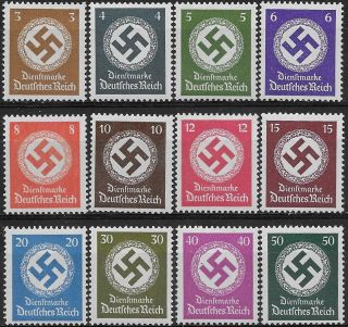 Germany 3rd Reich Mi 166 - 177 Official Stamps Issued 1942/44 Mnh