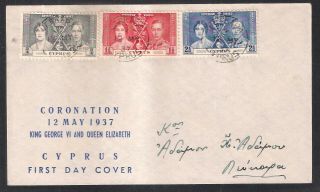 Cyprus 1937 Kgvi Coronation Issue With Lefkara Rural Cancel Postmark Fine Fdc