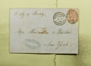 Dr Who 1874 Gb Liverpool Exchange Fancy Cancel 466 F/l To Usa E52159