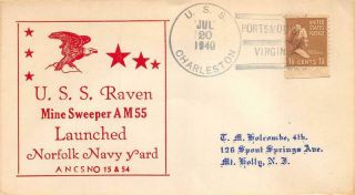 Naval 07/20/40,  U.  S.  S.  Charleston,  Portsmouth Va.  Uss Raven Launched [e552089]