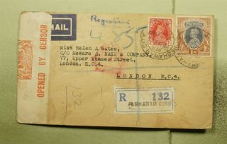 Dr Who 1940 India Peshawar Registered Airmail To England Wwii Censored E48988