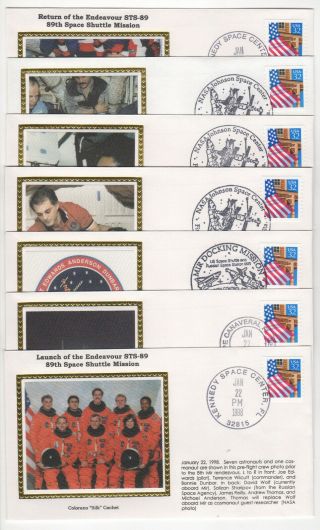 Sss: 8 Pcs Colorano Silk Us 1998 Sts - 89 Endeavour Space Shuttle Sc 2915a