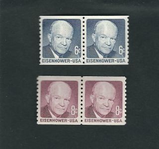 Usa,  Sc 1401 & 1402,  (1970 - 71) 6 & 8c Eisenhower Coil Pairs,  Og,  Nh